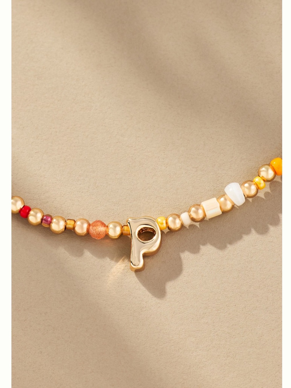 Anthropologie 14KT Gold Plated Monogram Necklace Beaded Bubble Lowercase P